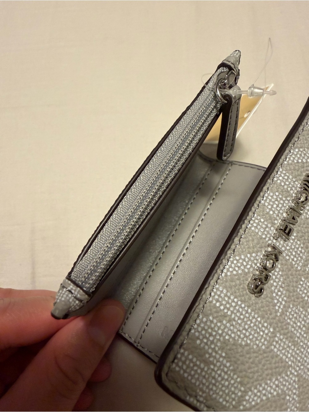 Michael Kors Silver/Gray MK Logo Folding Wallet - Picture 4 of 7